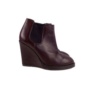 BRUNELLO CUCINELLI dark brown leather wedge heel ankle boots booties